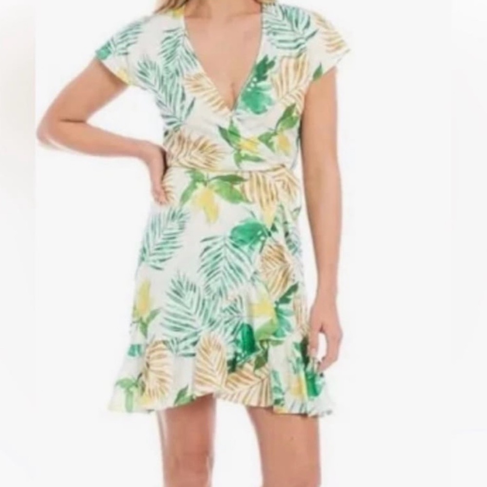Gianni Bini Tropical Leaf Print Mini Dress